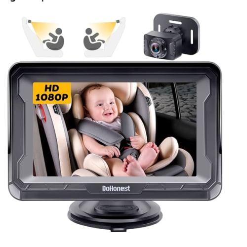 DoHonest Baby Car Camera HD 1080P - Rear-Facing Car Baby Monitor with Night Vision, Adjustable View Angle, Easy Setup, Anti-Glare Display, Safety for Kids & Infants