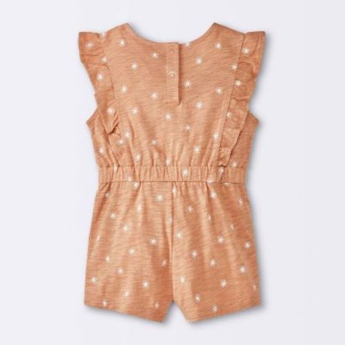 Baby Girls' Sun Stamps Printed Ruffle Romper - Cloud Island™ Tan 12m