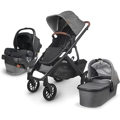Vista V2 Stroller - Greyson - Charcoal Mélange | Carbon Frame | Saddle Leather + Mesa V2 Infant Car Seat - Greyson - Charcoal Melange | Merino Wool