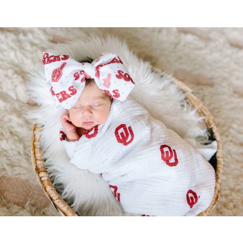 University Of Oklahoma Hair Bow Boomer Sooner Bow Crimson and Cream Bow Gameday The Honey Bows