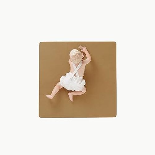 GATHRE Baby Splat Mat for Under High Chair - Wipeable and Water Resistant Leather Splat Mat, Foldable, Anti-Slip, Protective Baby Floor Mat for Mealtime Spill and Playtime Mess (38" x 38" Camel)