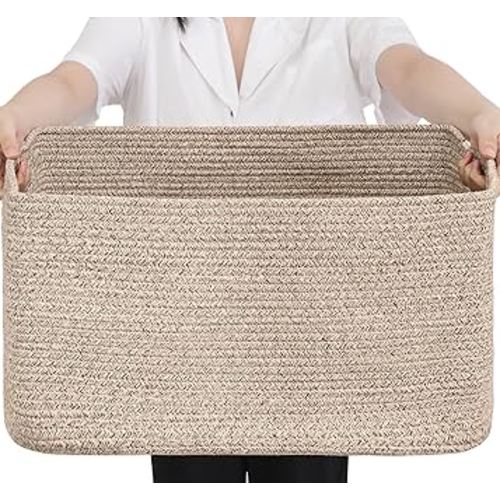 75L Blanket Basket, Large Woven Baskets for Storage, Blanket Storage for Living Room, Rope Basket with Handles for Bedroom, Nursery, Toys, Clothes, 22” x 17” x 11.5”, Brown