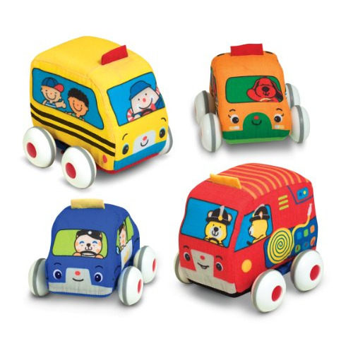 Melissa & Doug K's Kids Pull-Back Vehicle Set - Soft Baby Toy Set With 4 Cars and Trucks and Carrying Case Pull Back Cars, Soft Vehicles Toys For Babies And Toddlers