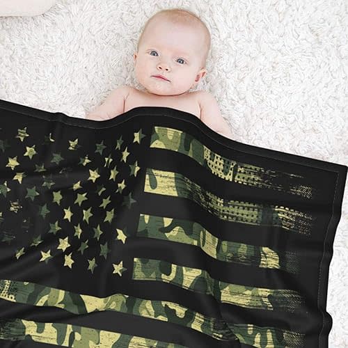American Flag with Green Camo Baby Blanket Super Soft Microfiber Swaddling Blankets Wrap for Boys and Girls