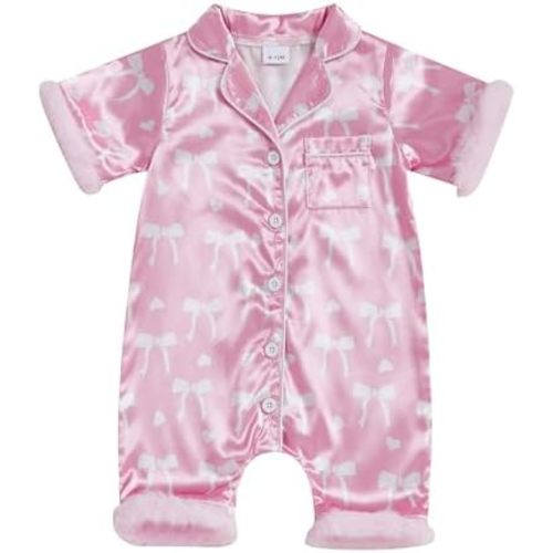 Kuriozud Baby Girl Pajamas Newborn Button Down Romper Jumpsuit Feather Trim Nightgown Infant Sleepwear One-Piece Summer Pjs