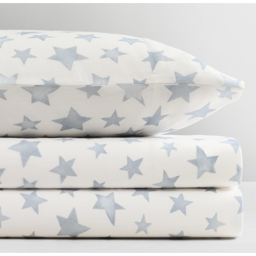 Painted Stars Ultra-Fine Organic Cotton Crib Fitted Sheet | RH Baby & Child | Dusty Ocean