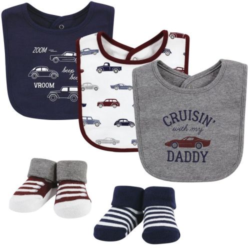 Hudson Baby Unisex Baby Cotton Bib And Sock Set, Cars, One Size