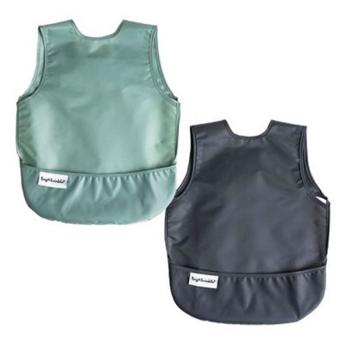 Tiny Twinkle 2-Pack Mess-Proof Apron Toddler Bib w/Tug-Proof Closure and BPA-Free (Grey Indigo, Small 6-24 Months)