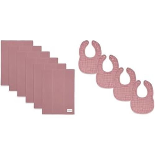 Comfy Cubs Burp Cloths 6 Pack and Muslin Baby Bibs Bundled