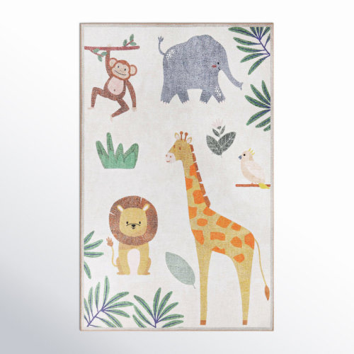 Viv + Rae™ Lares Animal Safari Playroom Non-Slip Kids Nylon Indoor With Felt Dot Backing | Wayfair