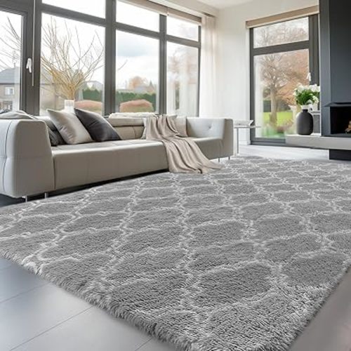 Sour Lemon Area Rugs 8x10 Living Room, Grey Large Area Rug Shag Shaggy Carpet Soft Plush Furry Bedside Rug, Machine Washable Area Rugs for Bedroom Kids Girls Boys Home Decor Anti Slip