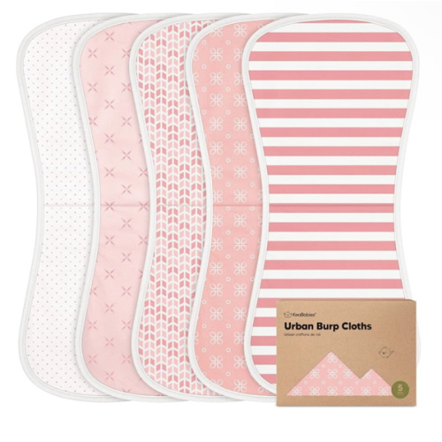 Organic Burp Cloths Baby Boy & Girl - 5-Pack Super Absorbent Cotton Burping Cloths for Babies, Soft & Plush Newborn Spit Up Rags, Infant Towels for Milk Spit Up, Unisex, Large 21" x 10" (Blush)