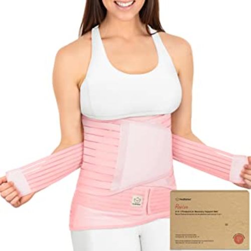 3 in 1 Postpartum Belly Support Recovery Wrap (Blush Pink, M/L)