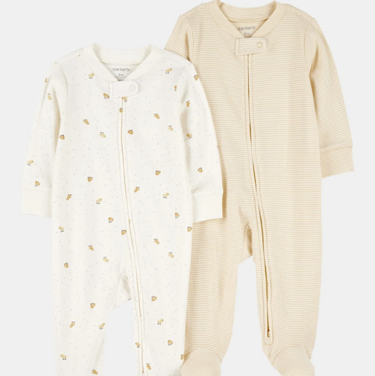 Baby 2-Pack 2-Way Zip Cotton Sleep & Play Pajamas - White/Beige | Carter's