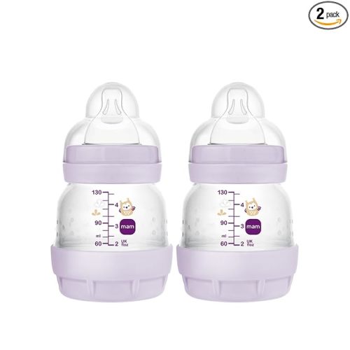 MAM Easy Start Anti-Colic Baby Bottles, Extra Slow Flow, Breastfeeding-Like Silicone Nipple Bottle, Reduces Colic, Gas, & Reflux, Easy-to-Clean, BPA-Free, Vented Baby Bottles for Newborns, 0-3 Months