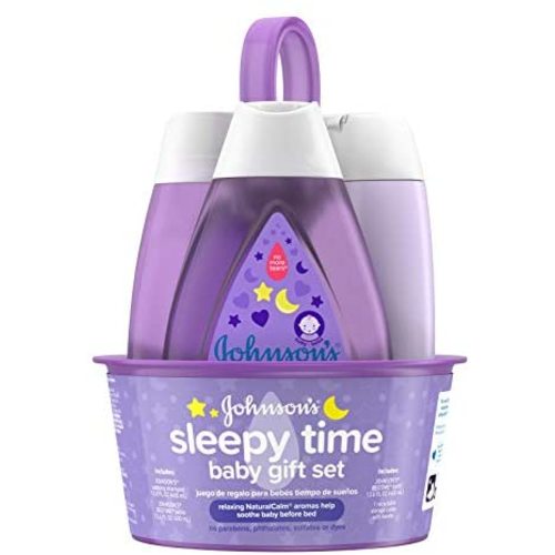 Johnson's Sleepy Time Bedtime Baby Gift Set with Relaxing NaturalCalm Aromas, Bedtime Baby Bath Shampoo, Wash & Lotion Essentials, Hypoallergenic & Paraben-Free, 4 Items