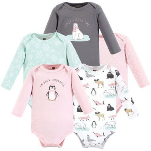 Hudson Baby Infant Girl Cotton Long-Sleeve Bodysuits, Girl Arctic Animals, 0-3 Months