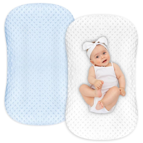 Hooyax Baby Lounger Cover 2 Pack Premium Newborn Lounger Covers, Organic Removable Infant Slipcovers for Baby Nest Lounger, Ultra Soft Snug Fit Infant Lounger Cover for Boys Girls (Blue,White)