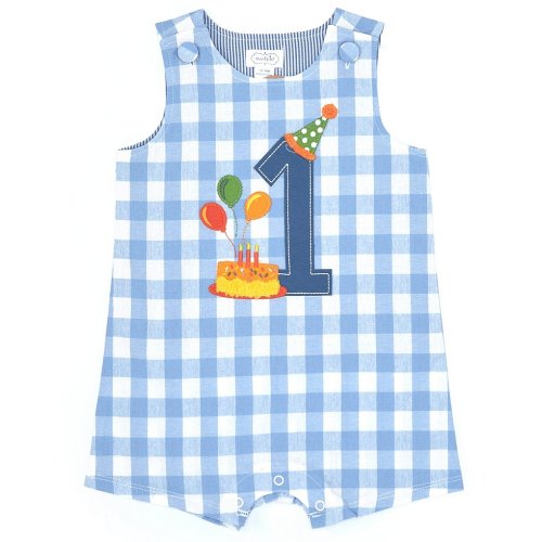 Mud Pie Baby Boys Sleeveless 1st Birthday Checked Shortall Jon Jon