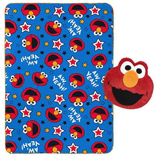 Jay Franco Sesame Street Elmo Plush Pillow and 40" Inch x 50" Inch Throw Blanket - Kids Super Soft 2 Piece Nogginz Set (Official Sesame Street Product)