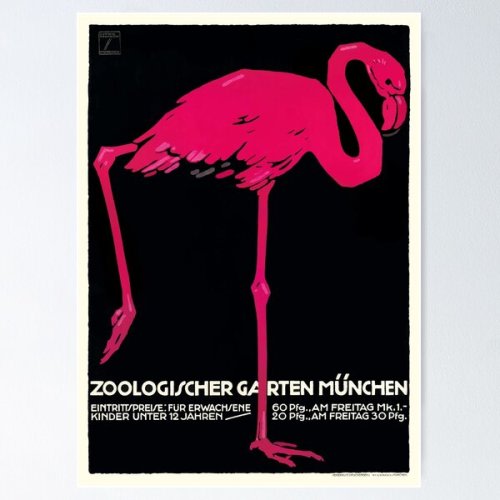 1912 Ludwig Hohlwein Munich Zoo Flamingo Poster Poster