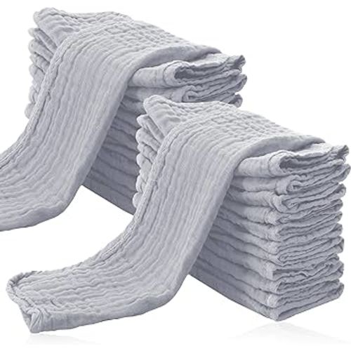 Cute Castle 24 Pack Muslin Burp Cloths for Baby - Ultra-Soft 100% Cotton Baby Washcloths - Large 20'' by 10'' Super Absorbent Milk Spit Up Rags - Burpy Cloths for Unisex, Boy, Girl -Slate