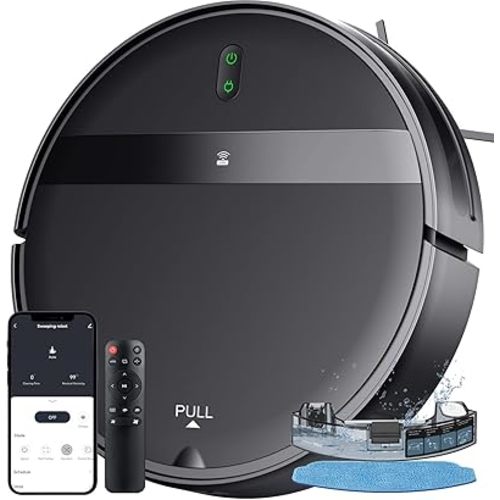 Robot Vacuum and Mop Combo for Pet Hair–2300Pa Robotic Vacuum Cleaner with WiFi/Alexa/App Control, 2H Runtime & Tangle-Free Tech, Auto Recharge, Ultra-Slim Quiet for Hard Floors/Low-Pile Carpets
