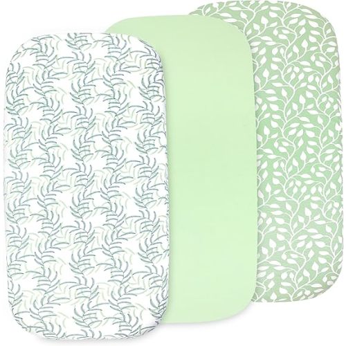 3-Pack Bedside Sleeper Bassinet Sheets | GOTS Certified Organic Jersey Cotton, Ultra Soft & Breathable | 33x20x4” Fitted Sheets for Baby Bassinet Mattress | Universal Fit for 17–21” x 29–33” Pads