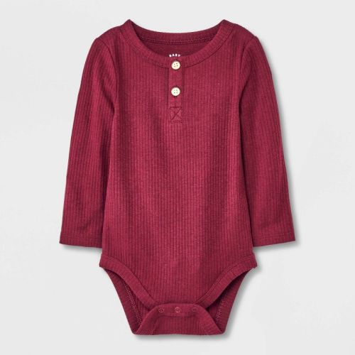 Baby Ribbed Henley Bodysuit - Cat & Jack™, Color: Burgundy, Size: 6-9M