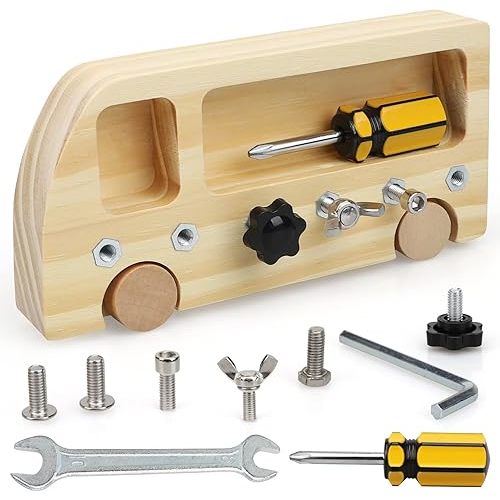 TOY Life Wooden Montessori Screwdriver Board Set, Montessori Toys for 3 4 5 Toddler & Kid, Preschool Learning Sensory Toys for Toddler Fine Motor Skill Toy, Eductational Toys for Toddlers Busy Bus
