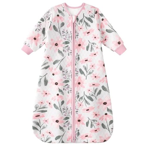 Yoofoss Baby Sleep Sack 0-6 Months 1.0 Tog Long Sleeve Sleep Sack Organic Cotton Wearable Blanket for Newborns 2-Way Zipper Quilted Sleeping Sacks(Small)