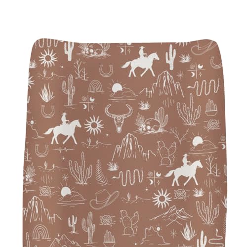 Western Cowboy Changing Pad Cover for Baby Girls Boys Wild West Cactus Mountain Snake Cattle Skull Sun Fitted Changing Table Cover Mats Desert Adventure Soft Diaper Change Table Sheets 32''×16''