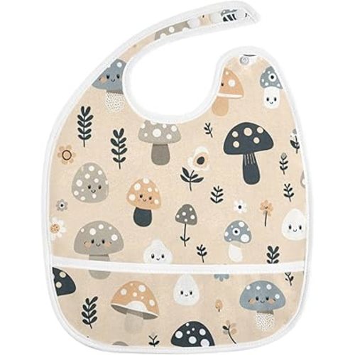 Baby Bibs for Boy and Girls 5 Pack Cotton Adjustable Newborn Bibs for Drooling & Teething, Smiling Mushrooms