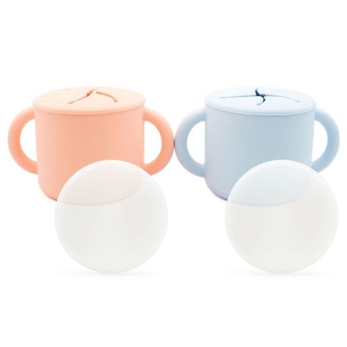 WeeSprout Snack Containers, Food Grade Silicone Cups, Spill-Proof Tops for Toddlers & Babies, Set of 2 Snack Catchers