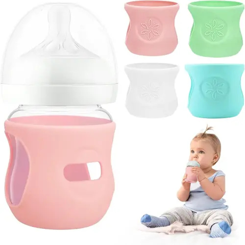 4 Pack Silicone Sleeves for Philips Avent Glass Natural Baby Bottle 4oz, Food Grade Silicone, BPA Free Glass Baby Bootle Sleeve, Anti Breakage Baby Bottle Holder, Anti-Scald, Dishwasher/Heaters Safe