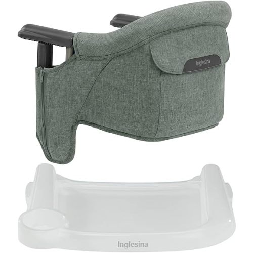 Inglesina Fast Table Chair - Pine Green Melange + Fast Dining Tray - Portable High Chair for Baby Toddlers Infant, 6-36 Months - Fits Tables 0.8'' to 3.5'' - Collapsible Design - Carry Bag Included