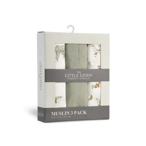 The Little Linen Co. Muslin Wrap Farmyard Lamb 3 Pack | Baby Bunting AU