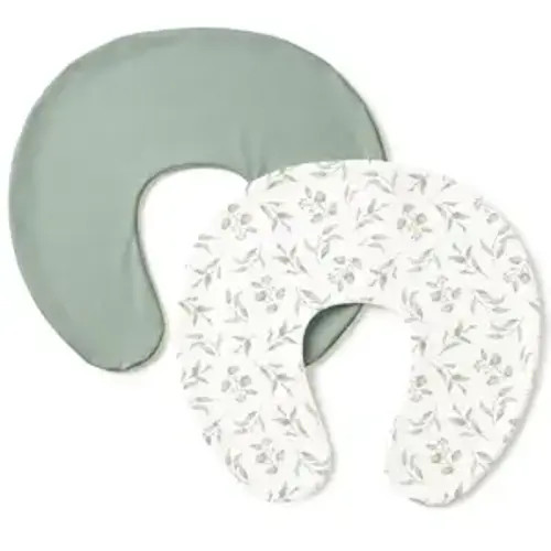 Konssy 2 Pack Nursing Pillow Covers, Stretchy and Soft Nursing Cover for Breastfeeding Pillows, Pillow Slipcover for Baby Girls Boys Newborn (Green, Green Leaves)