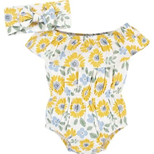 Gerber baby-girls 2-piece Wide Neck Romper & Headband Set