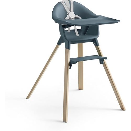 Stokke Clikk High Chair, Fjord Blue - All-in-One High Chair with Tray + Harness - Light, Durable & Travel Friendly - Ergonomic with Adjustable Features - Best for 6-36 Months or Up to 33 lbs