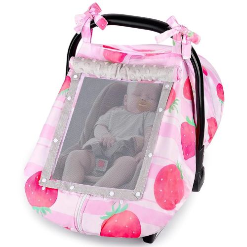 FIOBEE Baby Car Seat Cover, Car Seat Covers for Babies Infant Car Seat Canopy with Breathable Mesh Window Waterproof Carseat Cover for Babies Boy Girl 4 Seasons