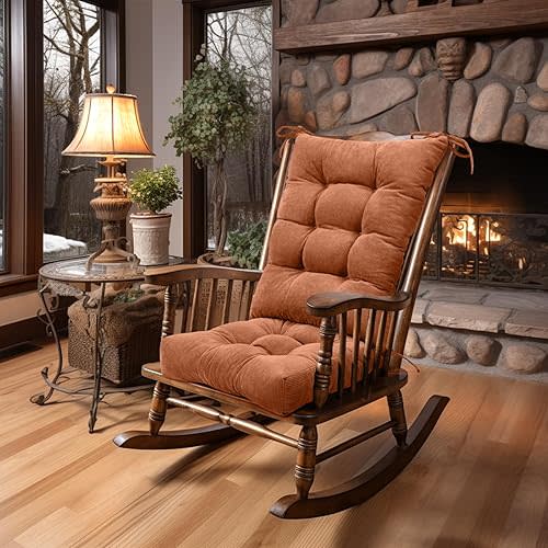 Lokex Rocking Chair Cushion Only,Tufted Non-Slip Comfortable Rocking Chair Cushions Indoor with Ties,Striped Rocking Chair Pads