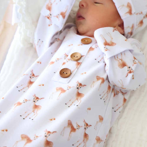 Friendly Fawns Newborn Baby Knot Gown & Hat Set