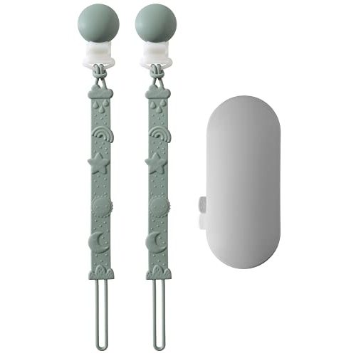 Baby Silicone Pacifier Clip with One Piece Binky Clip Holder Silicone Teether Pacifier Strap with Clip Baby Teether Toys for Boys and Girls Set of 2 BPA Free-Sage