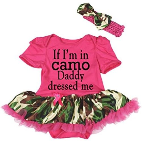 Petitebella If I'm in Camo Daddy Dressed Me Baby Dress Nb-18m