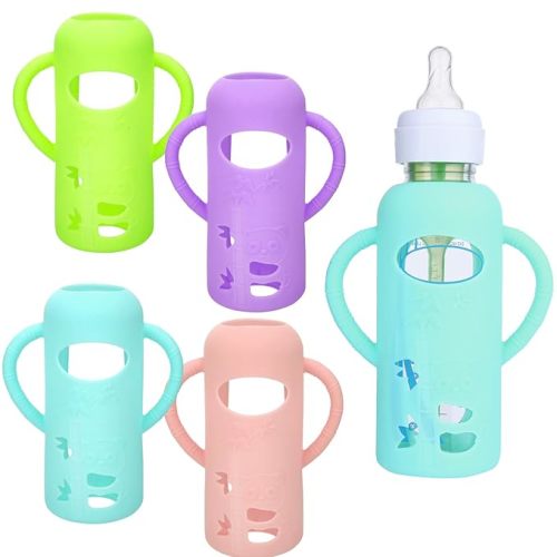 XANGNIER 4 Pack Silicone Sleeves for Dr. Brown's Natural Narrow Glass Baby Bottles 8 oz,Anti Breakage Baby Bottle Protective Cover Accessories for Dr. Brown Narrow Glass Baby Bottles 8oz