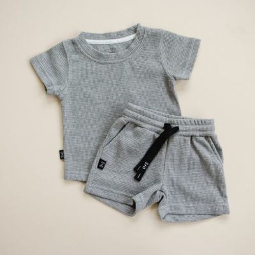 Kids Raven Waffle Knit Short Set Grey 3-6M - Olive + Scout