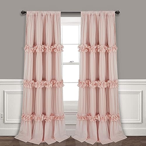 Homechoice Decor Thermal Insulated Blackout Window Curtains, 54" W x 84" L x 2 Panels, Boho Ruched Window Treatments with 3 Rows of Butterfly Flowers, Rustic Rod Pocket Drapes, Peach Pink (LQ-30)