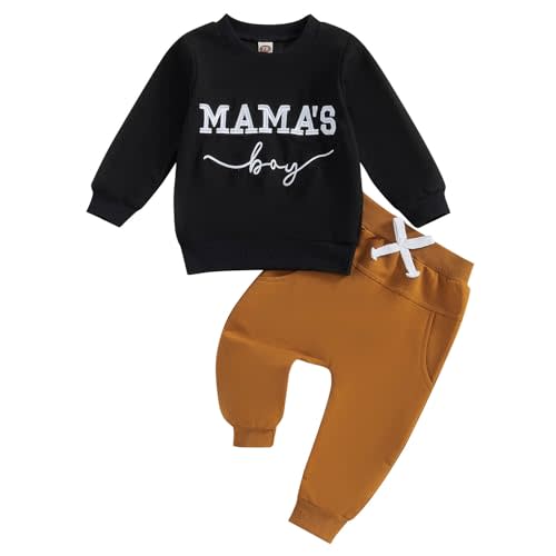 FOCUSNORM Toddler Baby Boy Fall outfit Mama's Boy Letter Embroidery Sweatshirt Top Elastic Pants Set Cute 2pcs Winter Clothes