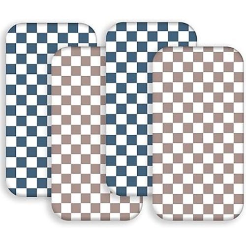 4 Pack Checkered Bassinet Sheets Neutral Breathable Fitted Baby Sheets Nursery Sheets for Baby Boys or Girls (Bassinet Sheet)